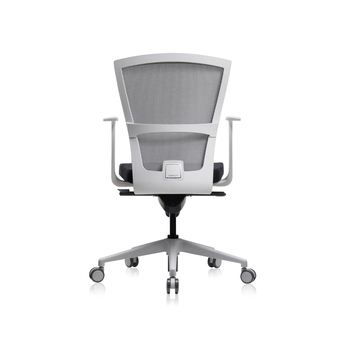 E1 Office Chair+Fixed Arms White/Grey Fabric Seat