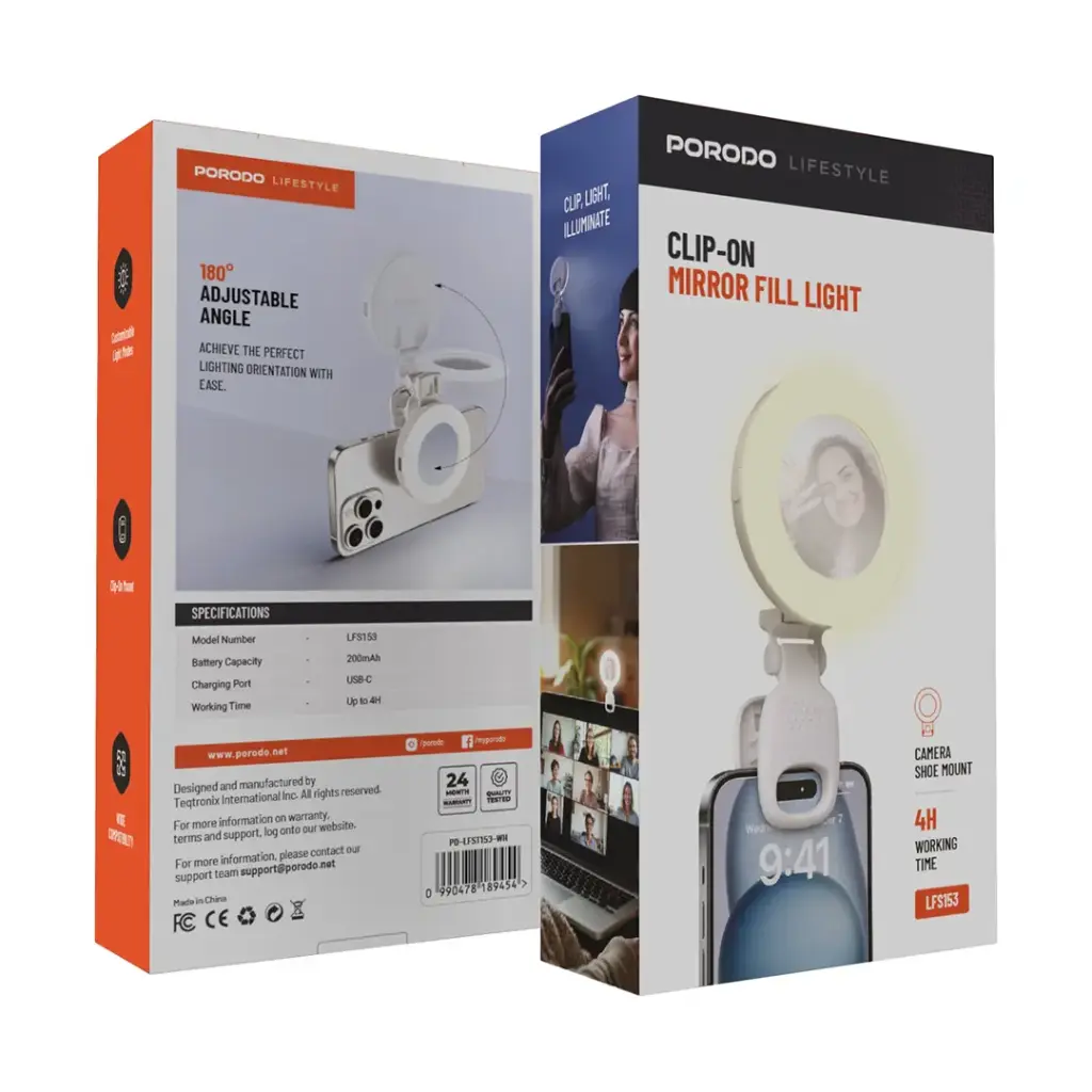 Porodo Lifestyle Clip-On Mirror Fill Light - White