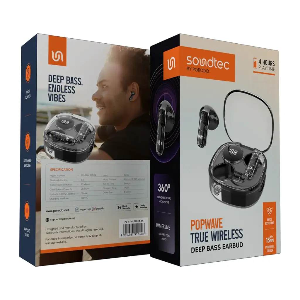 Porodo Soundtec Popwave True Wireless Deep Bass Earbuds