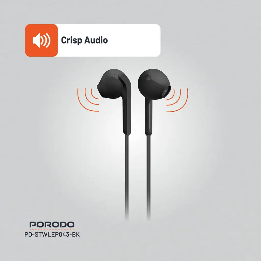 Porodo Soundtec Stereo Earphones 1.2m - Black