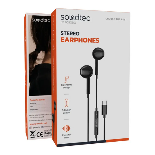 Porodo Soundtec Stereo Earphones Type-C with High-Clarify Mic