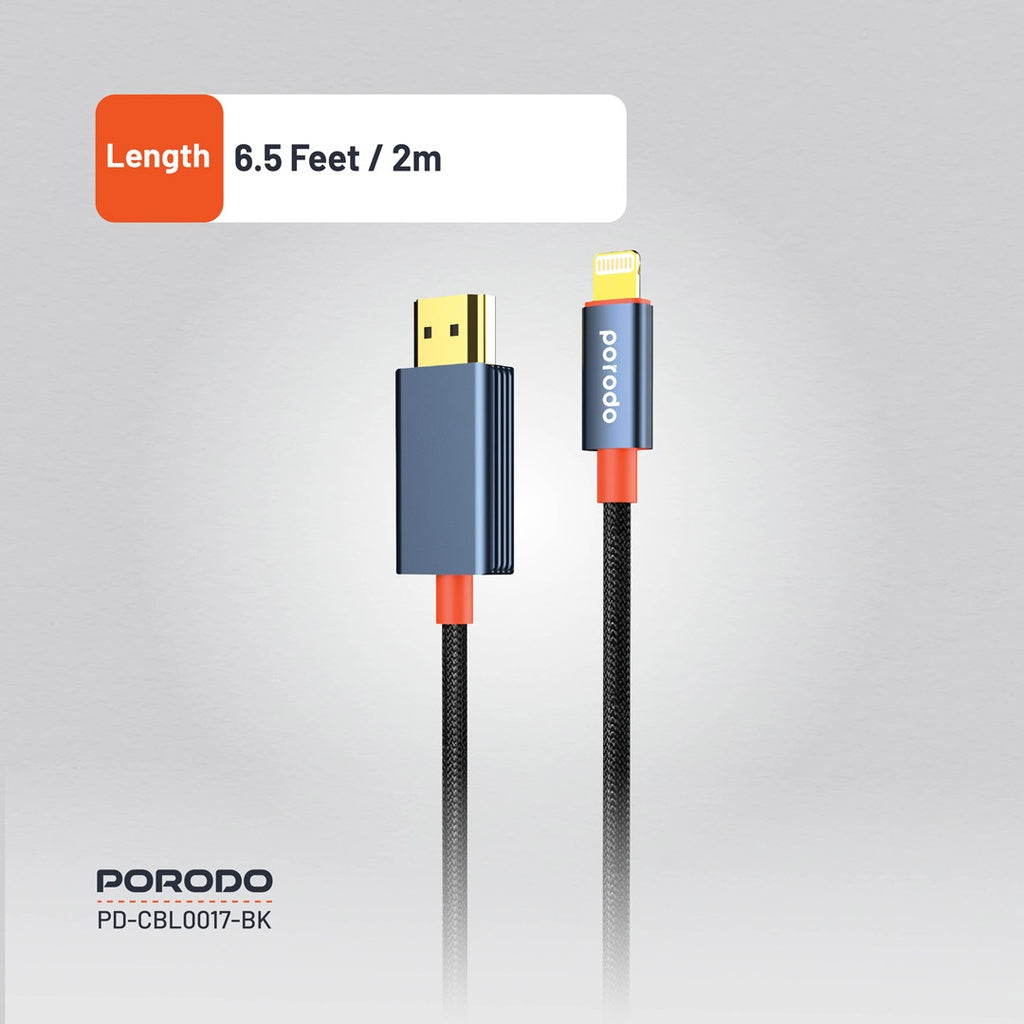 Porodo Woven Cable Lightning to HDMI - Black