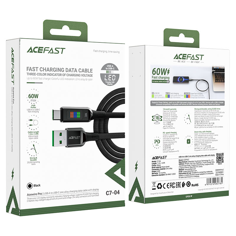 AceFast USB-A to USB-C 60W Indicator Cable C7-04