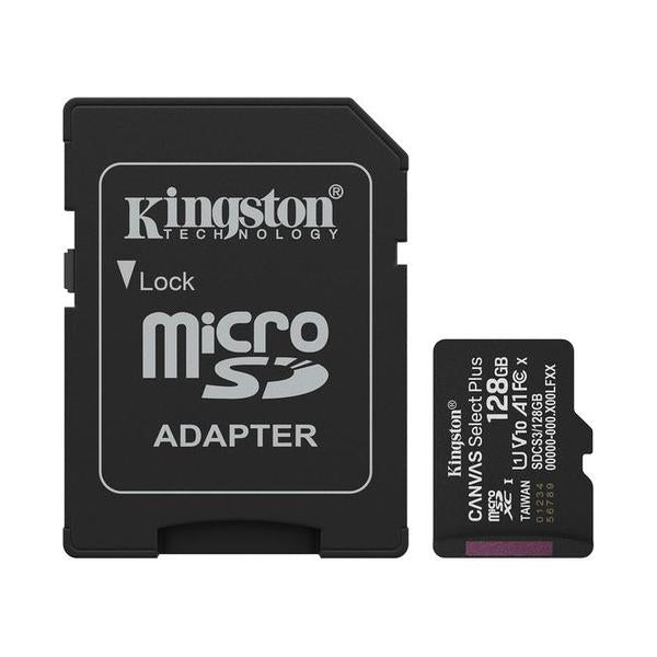 Kingston 128GB microSDXC Canvas Select Plus microSD Memory Card V30 Speed 150MB/s Read A1 Including SD Adapter - SDCS3/128GB, with 5 Years Official Warranty