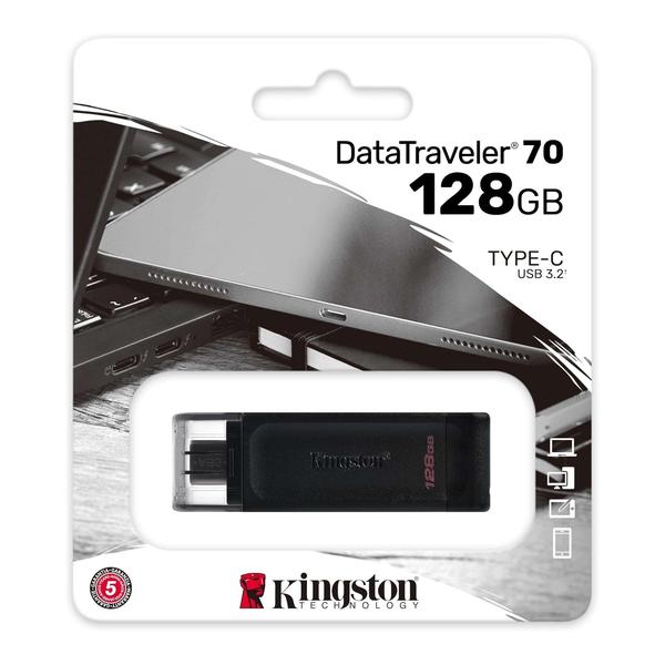 Kingston DataTraveler 70 - DT70/128GB USB-C Flash Drive, 5 Years Official Warranty