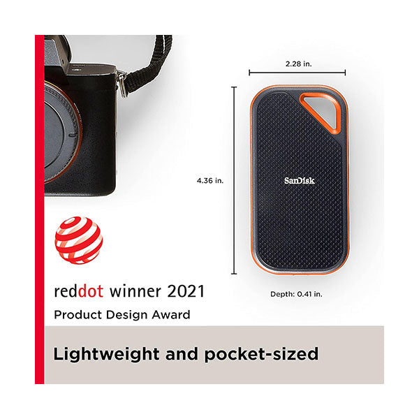 SanDisk 2TB Extreme PRO Portable SSD - Up to 2000MB/s - USB-C, USB 3.2 Gen 2x2, IP65 Water and Dust Resistance, Updated Firmware - External Solid State Drive - SDSSDE81-2T00-G25