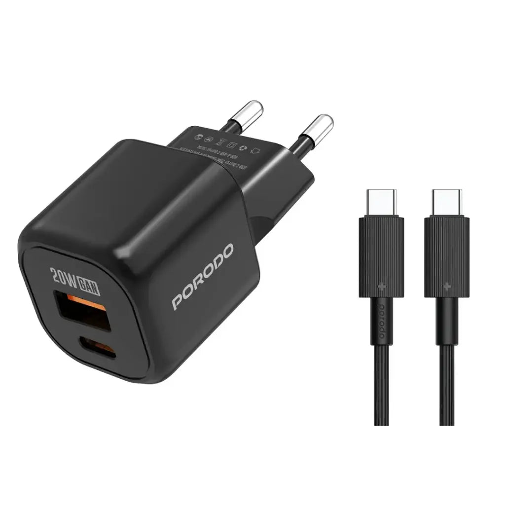 Porodo Dual Port Wall Charger - Black