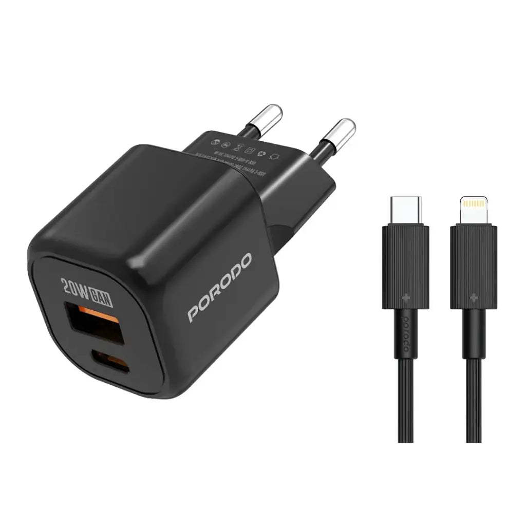 Porodo Dual Port Wall Charger - Black