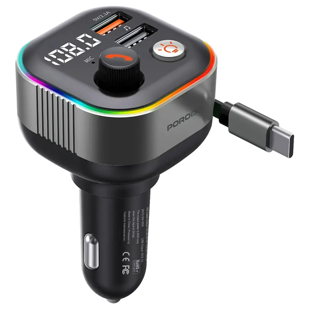 Porodo Audio Boost Bluetooth FM Transmitter - Dark Gray