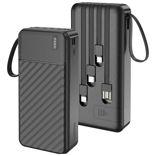 Porodo Piano 20000mAh Power Bank with Integrated Cables - Black