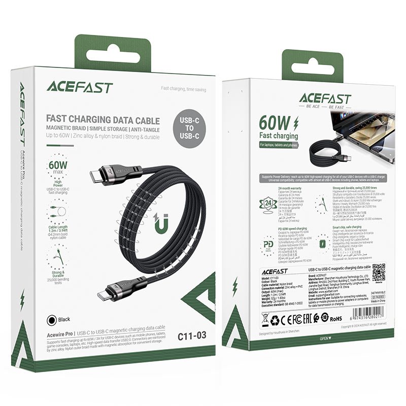 AceFast 60W Magnetic Braid USB-C to USB-C Cable