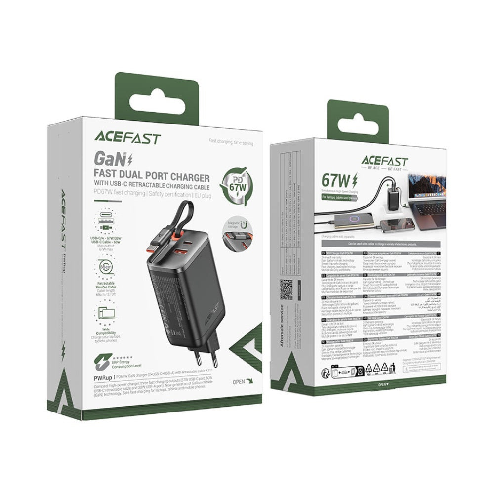 AceFast PD67W Fast Wall Charger Retractable Cable