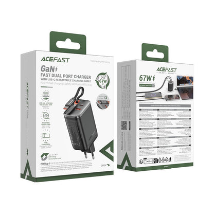 AceFast PD67W Fast Wall Charger Retractable Cable