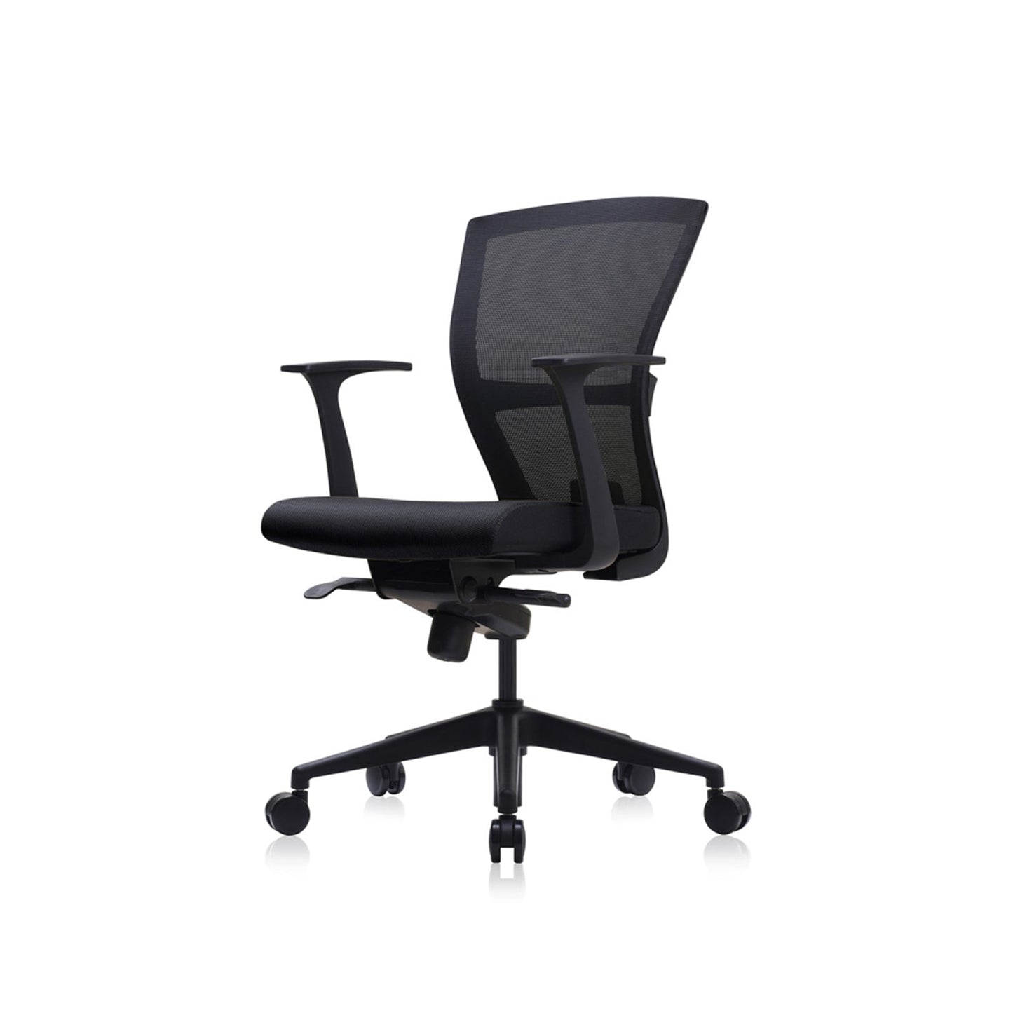 E1 Office Chair+Fixed Arms Black/Black Sky Leather Seat