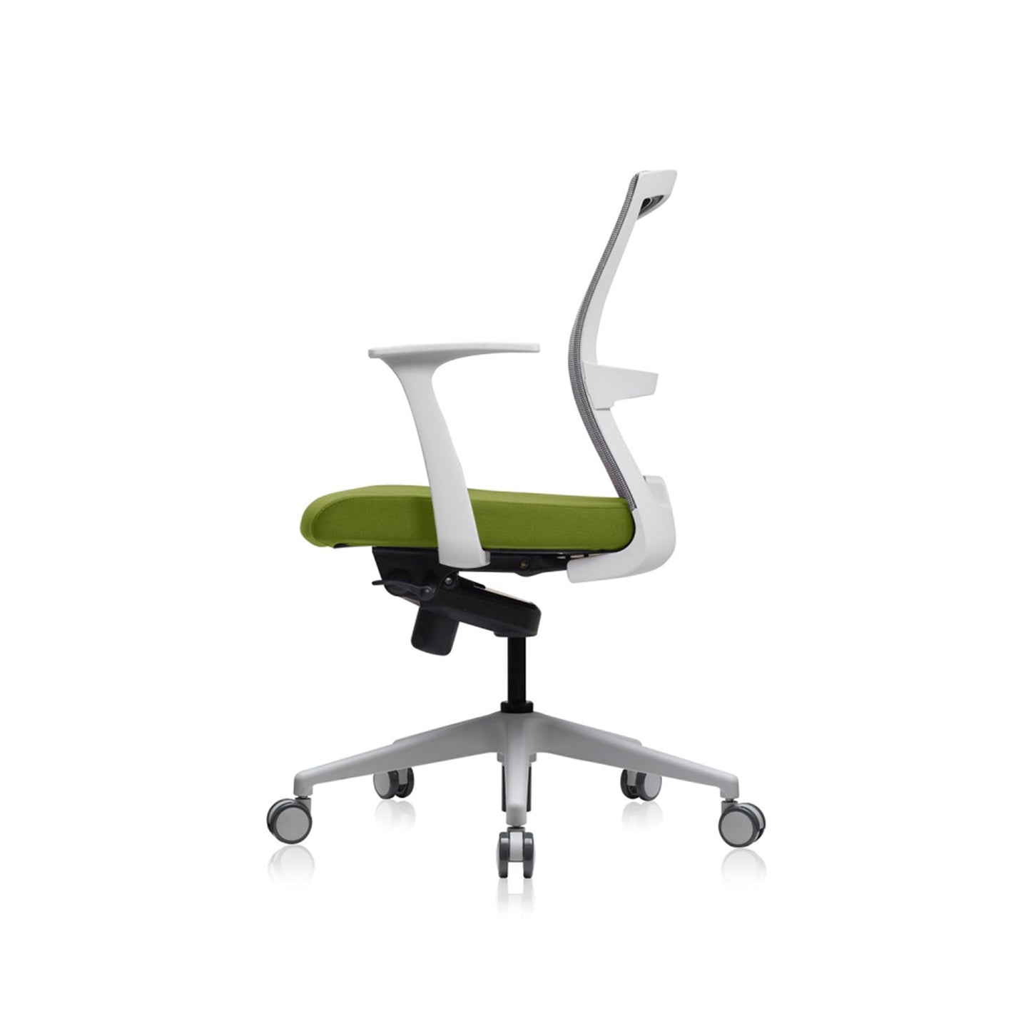 E1 Office Chair+Fixed Arms White/Green Fabric Seat