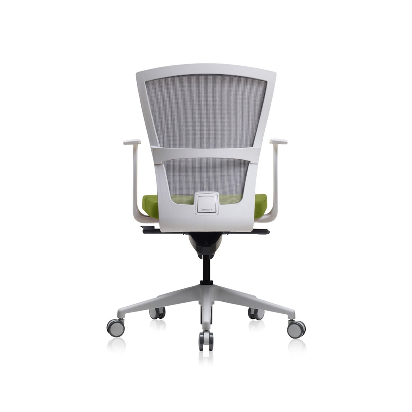 E1 Office Chair+Fixed Arms White/Green Fabric Seat