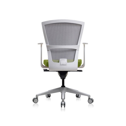 E1 Office Chair+Fixed Arms White/Green Fabric Seat