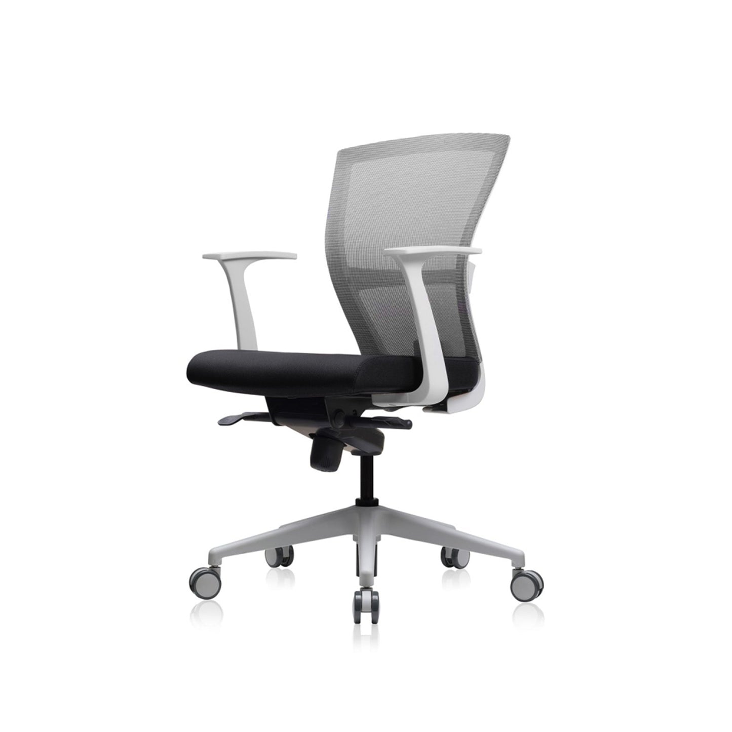 E1 Office Chair+Fixed Arms White/Grey Fabric Seat