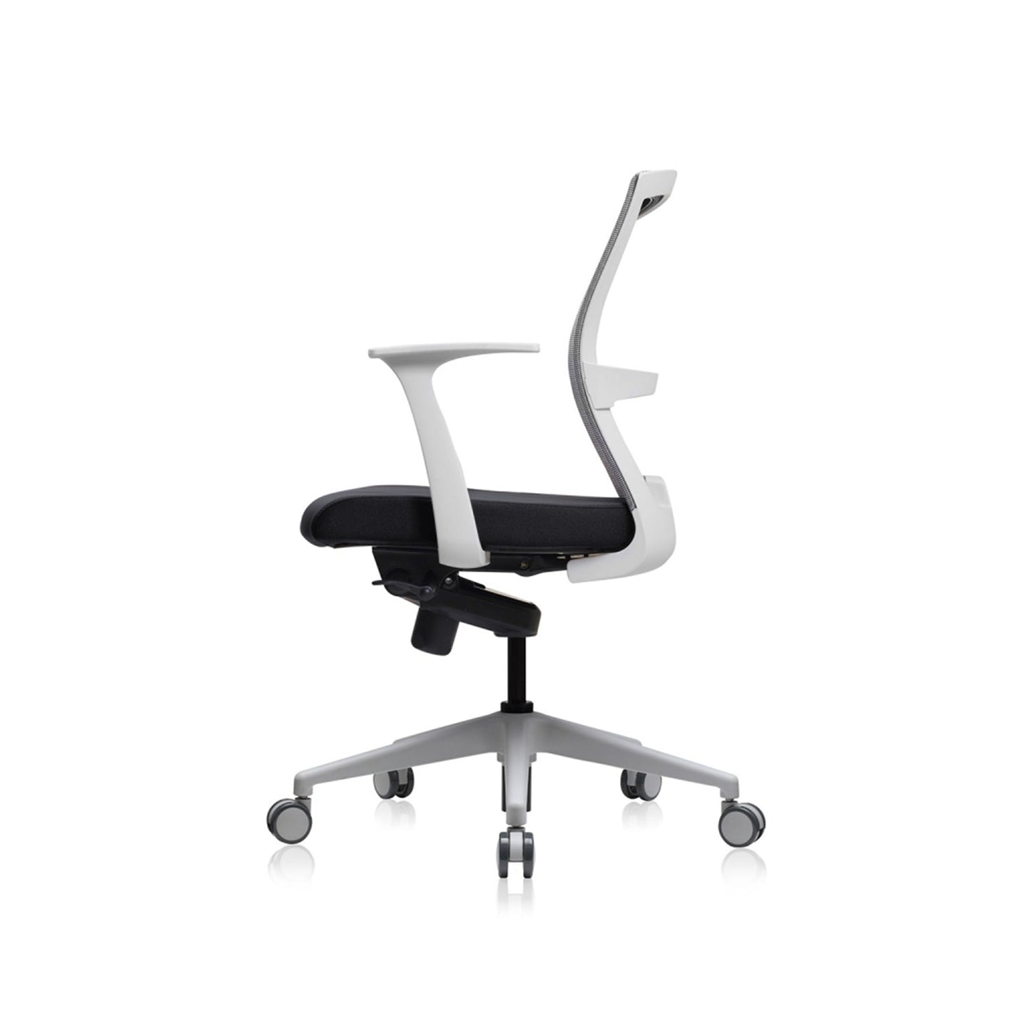 E1 Office Chair+Fixed Arms White/Grey Fabric Seat