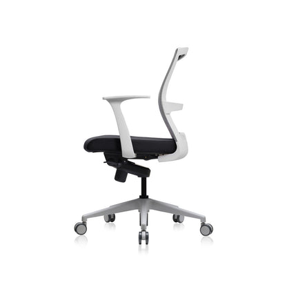 E1 Office Chair+Fixed Arms White/Grey Fabric Seat