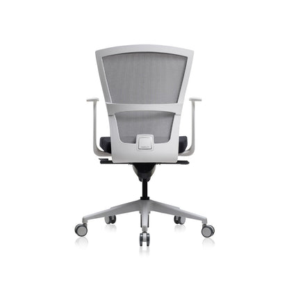 E1 Office Chair+Fixed Arms White/Grey Fabric Seat