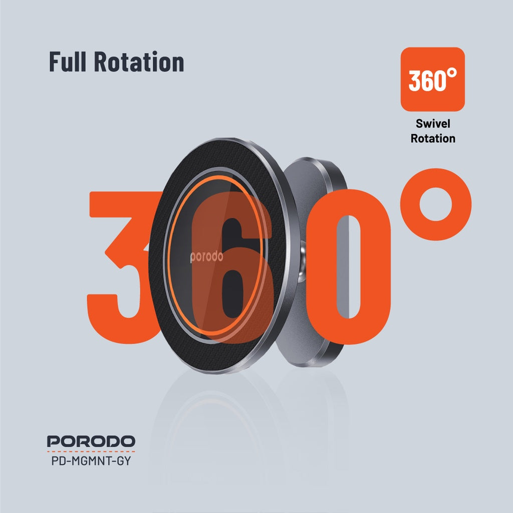 Porodo Aluminum Alloy MagSafe Mount Metal Base & Smooth Rotation - Grey