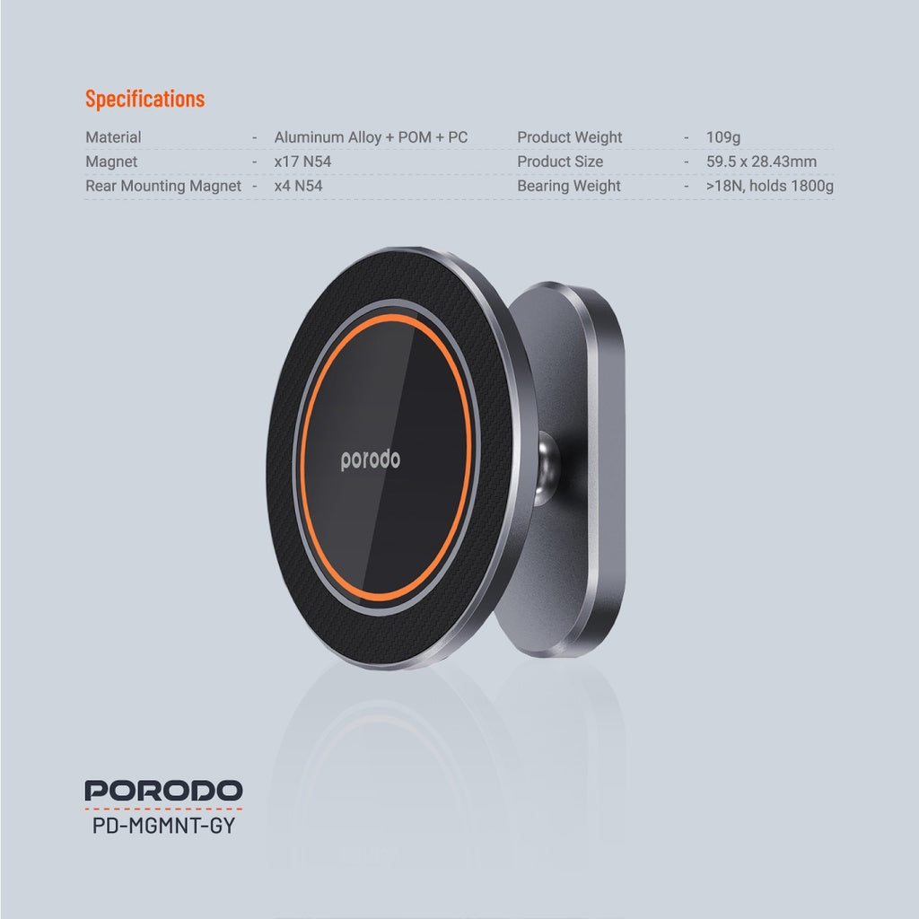 Porodo Aluminum Alloy MagSafe Mount Metal Base & Smooth Rotation - Grey