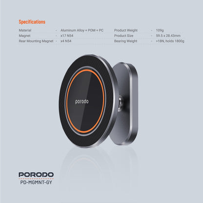 Porodo Aluminum Alloy MagSafe Mount Metal Base & Smooth Rotation - Grey