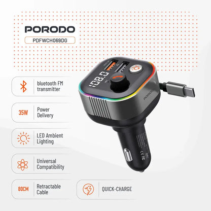 Porodo Audio Boost Bluetooth FM Transmitter - Dark Gray