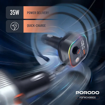 Porodo Audio Boost Bluetooth FM Transmitter - Dark Gray