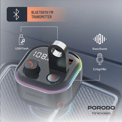 Porodo Audio Boost Bluetooth FM Transmitter - Dark Gray