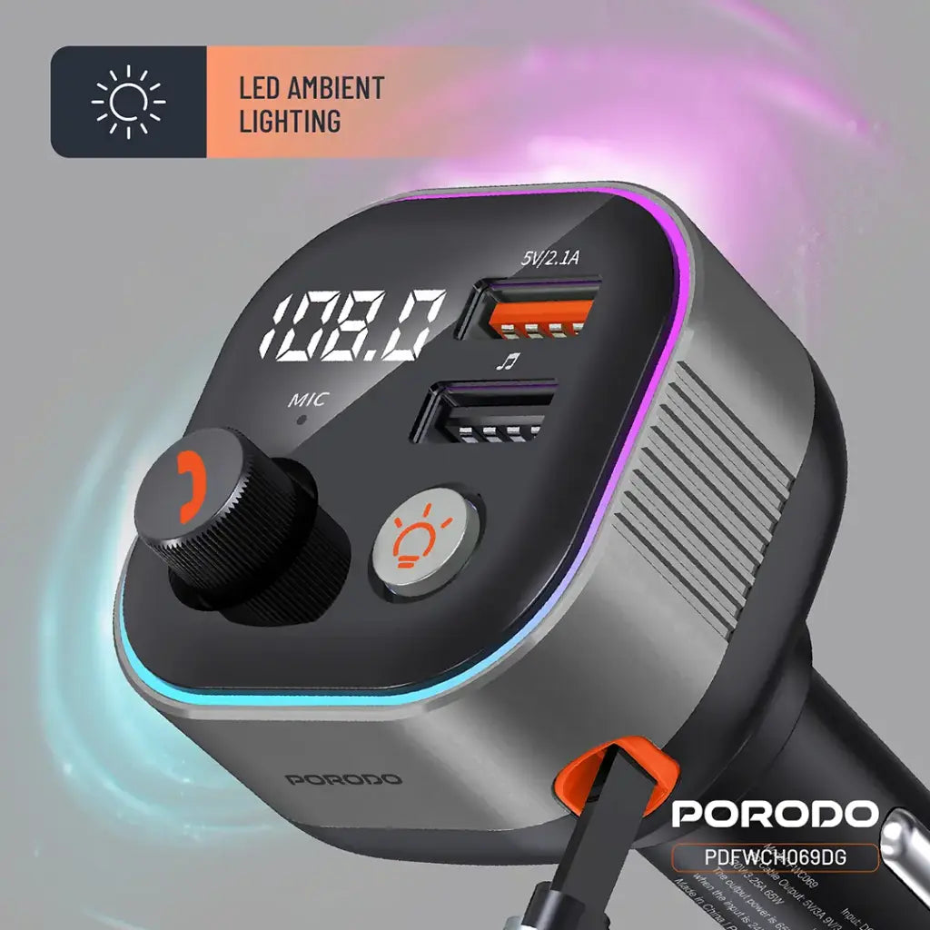 Porodo Audio Boost Bluetooth FM Transmitter - Dark Gray