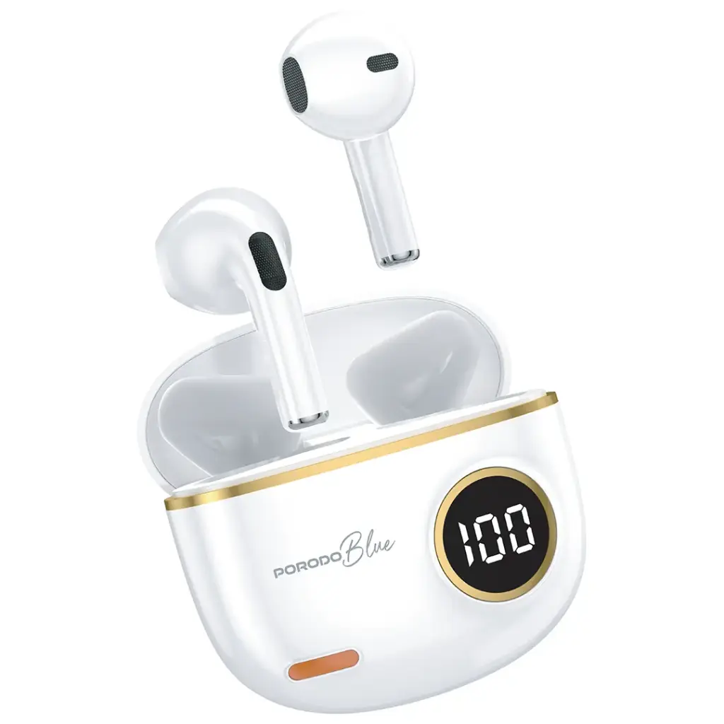 Porodo Blue Pop Tune True Wireless Deep Bass Earbuds - White