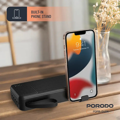 Porodo Piano 20000mAh Power Bank with Integrated Cables - Black