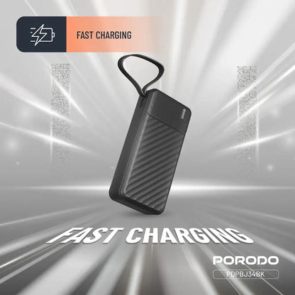 Porodo Piano 20000mAh Power Bank with Integrated Cables - Black