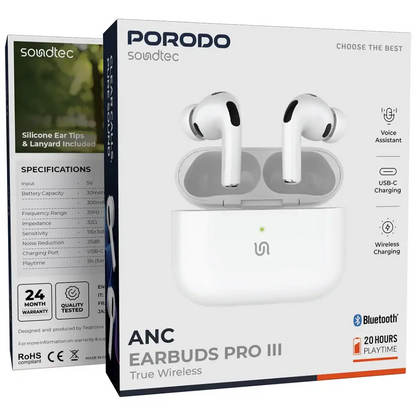 Porodo Soundtec ANC True Wireless Earbuds Pro III - White