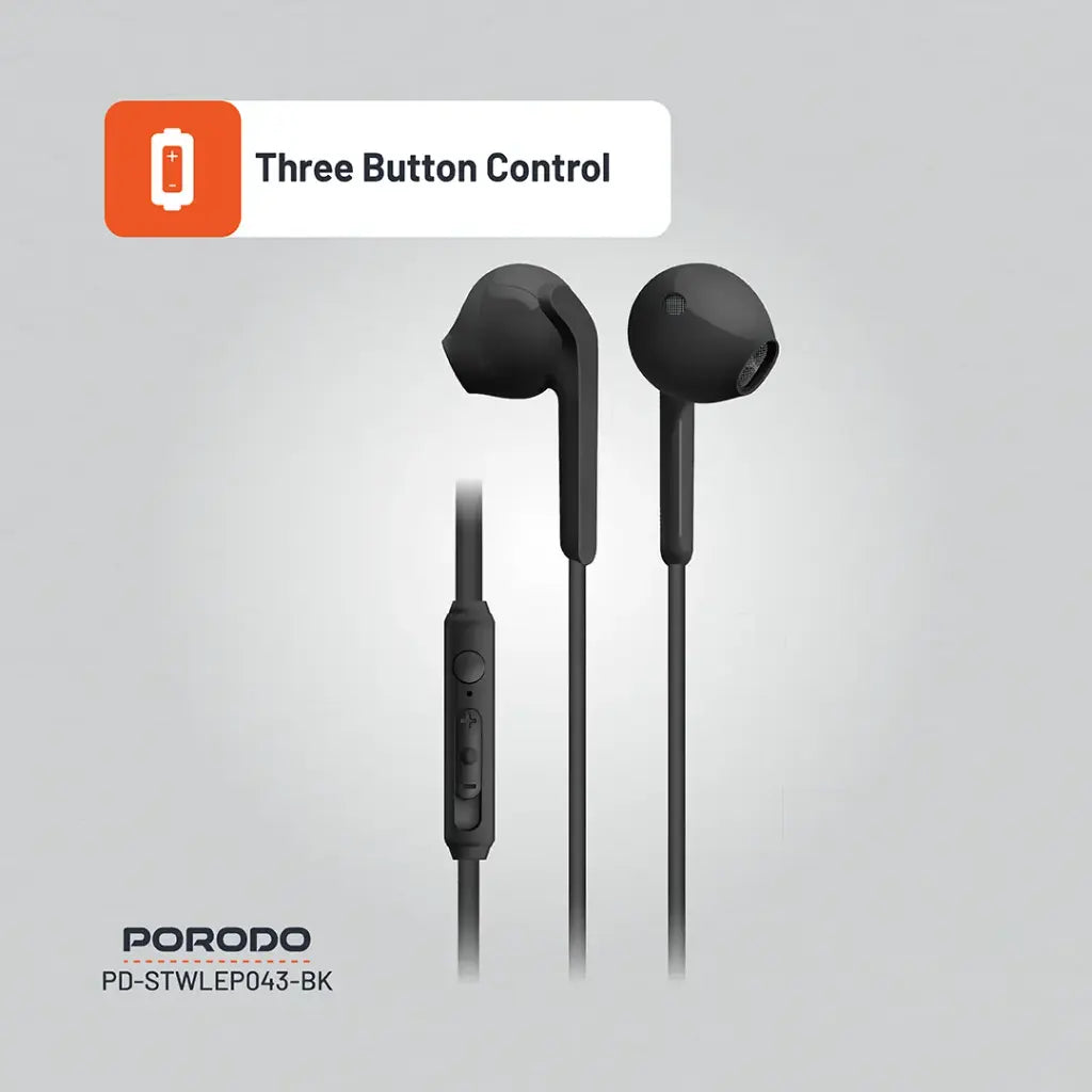 Porodo Soundtec Stereo Earphones 1.2m - Black