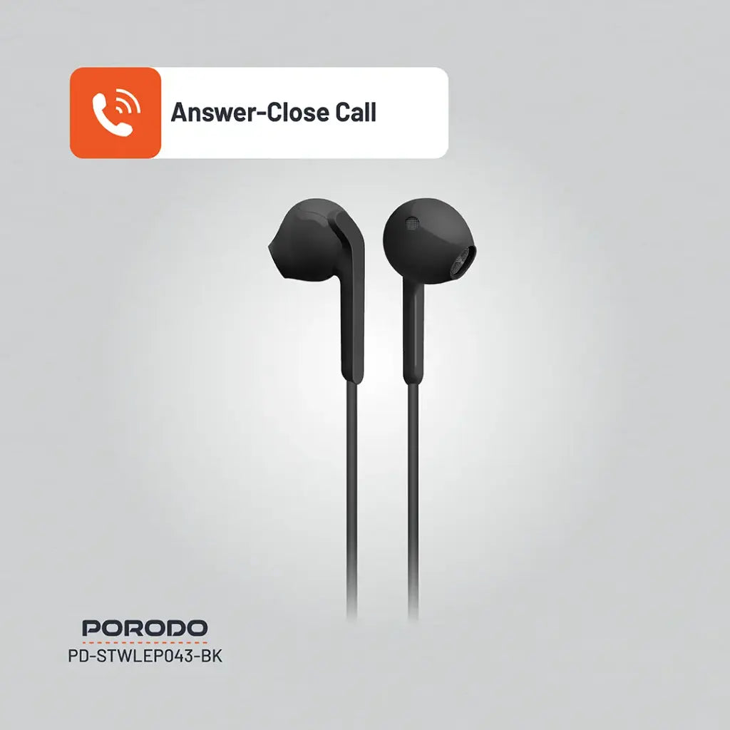 Porodo Soundtec Stereo Earphones 1.2m - Black