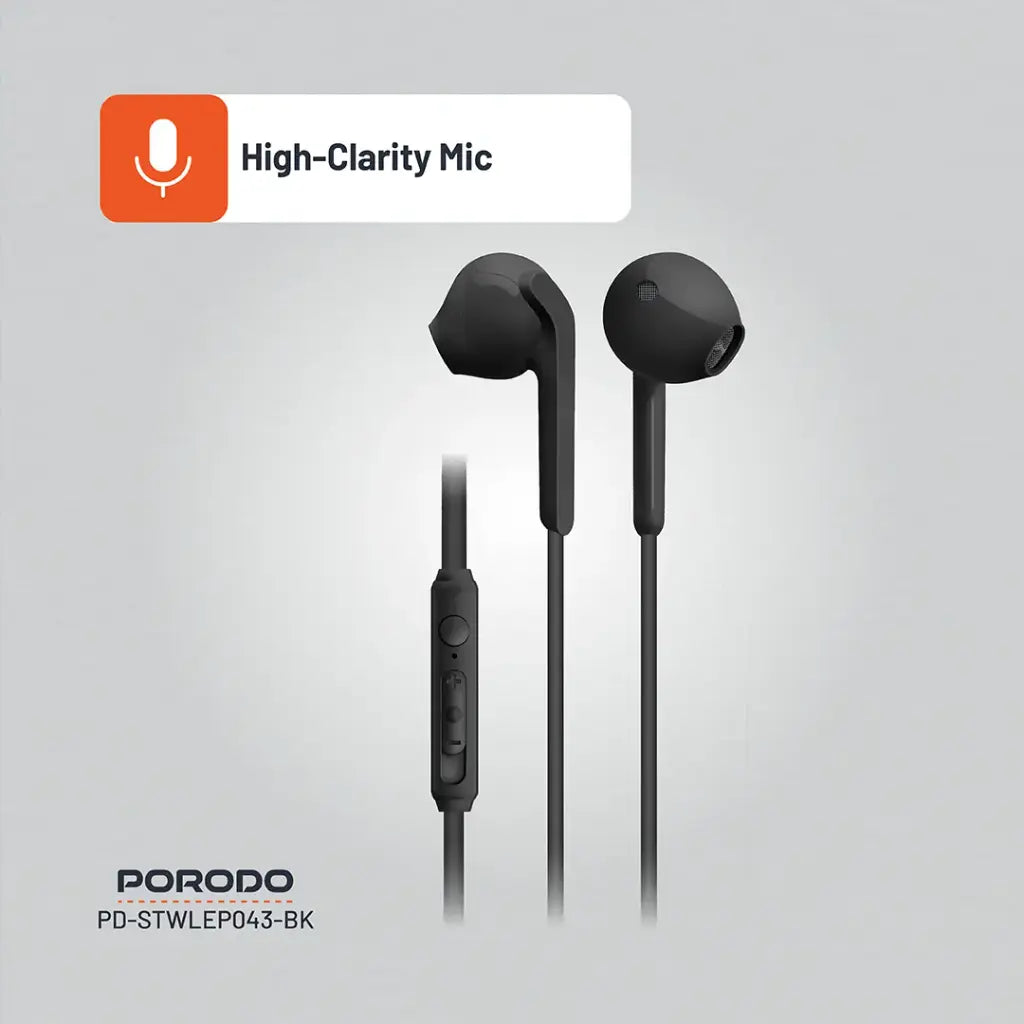 Porodo Soundtec Stereo Earphones 1.2m - Black