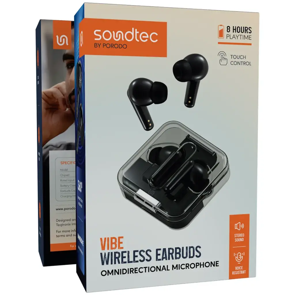 Porodo Soundtec Vibe Wireless Earbuds Omnidirectional Microphone