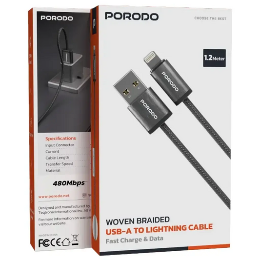 Porodo Woven Braided USB-A to Lightning Cable