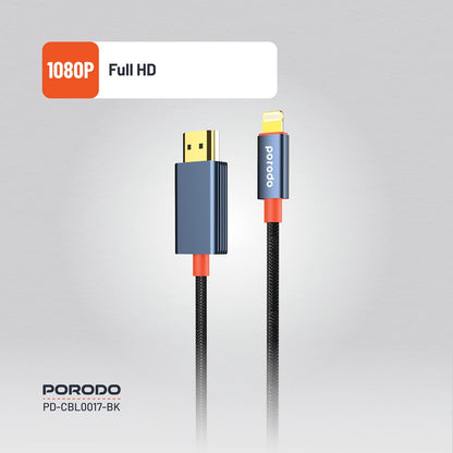 Porodo Woven Cable Lightning to HDMI - Black
