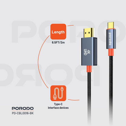 Porodo Woven Cable Type-C to HDMI - Black