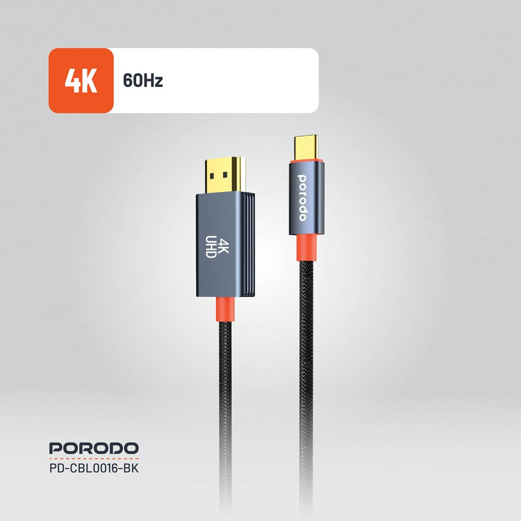 Porodo Woven Cable Type-C to HDMI - Black