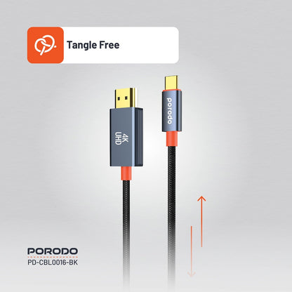 Porodo Woven Cable Type-C to HDMI - Black
