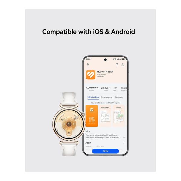 HUAWEI WATCH GT 6 GPS 41mm Smart Watch, AMOLED Touchscreen, up to 14 days battery life, Cycling, 100+ Sports Mode, iOS & Android Compatible, All-day Health Monitoring, Emotional Wellbeing, White, 1 Year Official Warranty