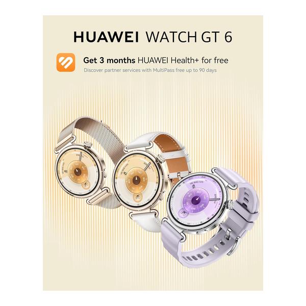 HUAWEI WATCH GT 6 GPS 41mm Smart Watch, AMOLED Touchscreen, up to 14 days battery life, Cycling, 100+ Sports Mode, iOS & Android Compatible, All-day Health Monitoring, Emotional Wellbeing, White, 1 Year Official Warranty