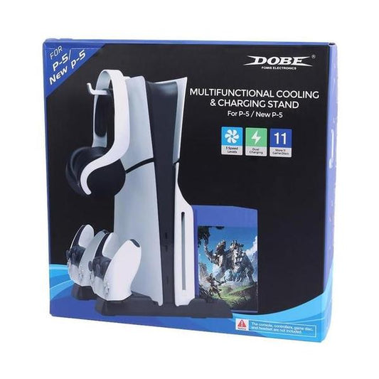 Dobe Ps5 and PS5 slim Stand with Suction Cooling Fan And Dual Controller Charger TP5-0593S