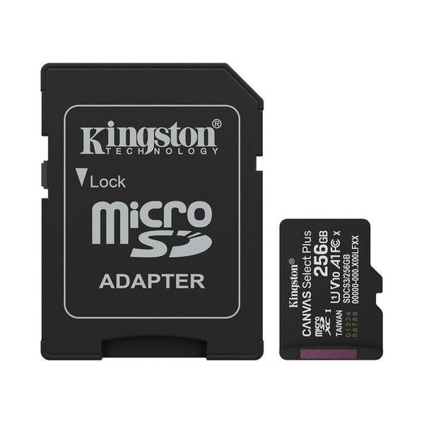 Kingston 256GB microSDXC Canvas Select Plus microSD Memory Card V30 Speed 150MB/s Read A1 Including SD Adapter - SDCS3/256GB, with 5 Years Official Warranty