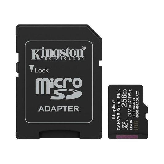 Kingston 256GB microSDXC Canvas Select Plus microSD Memory Card V30 Speed 150MB/s Read A1 Including SD Adapter - SDCS3/256GB, with 5 Years Official Warranty